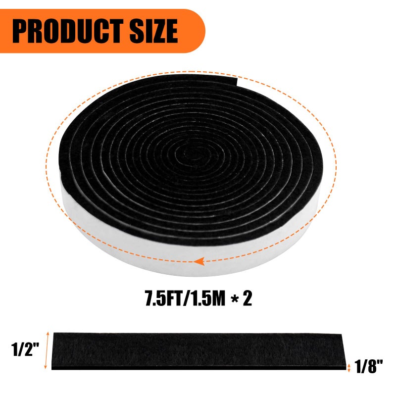 Nonley Smoker Gasket Seals, 1/2" x 1/8" 15 ft High Temp Grill Gasket Replacement Self Stick Felt, High Heat BBQ Gaskets Tape for Smokers BBQ Lid Black by Nonley - Image 5